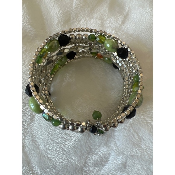 BEADED BOHO SILVER TONE CUFF BRACELET - Picture 7 of 8